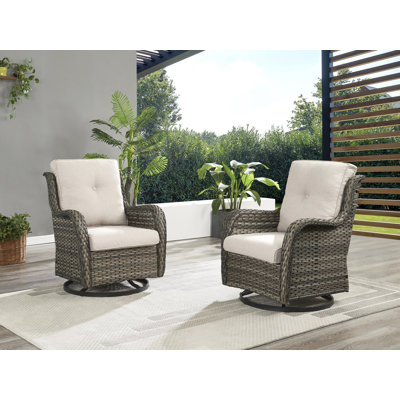 Ensemble de mobilier de patio de luxe - 2 pièces : canapé extérieur en résine tressée résistante aux intempéries et fauteuils pivotants à bascule à dossier haut pour terrasse, jardin et piscine.