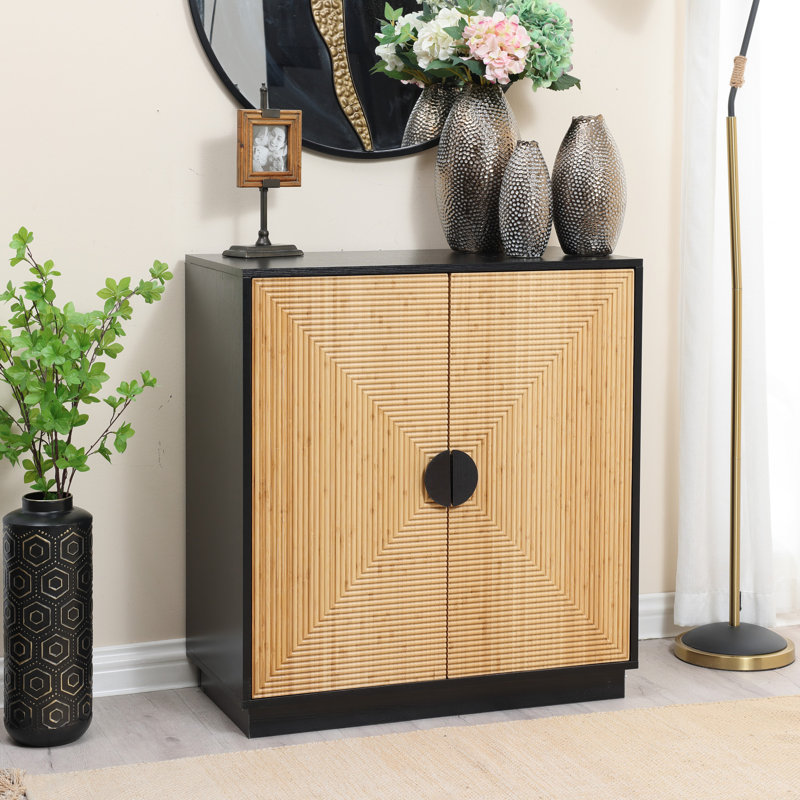 Seaham 33.9'' H 2-Door Modern Storage Cabinet with Geometric Bamboo Doors
