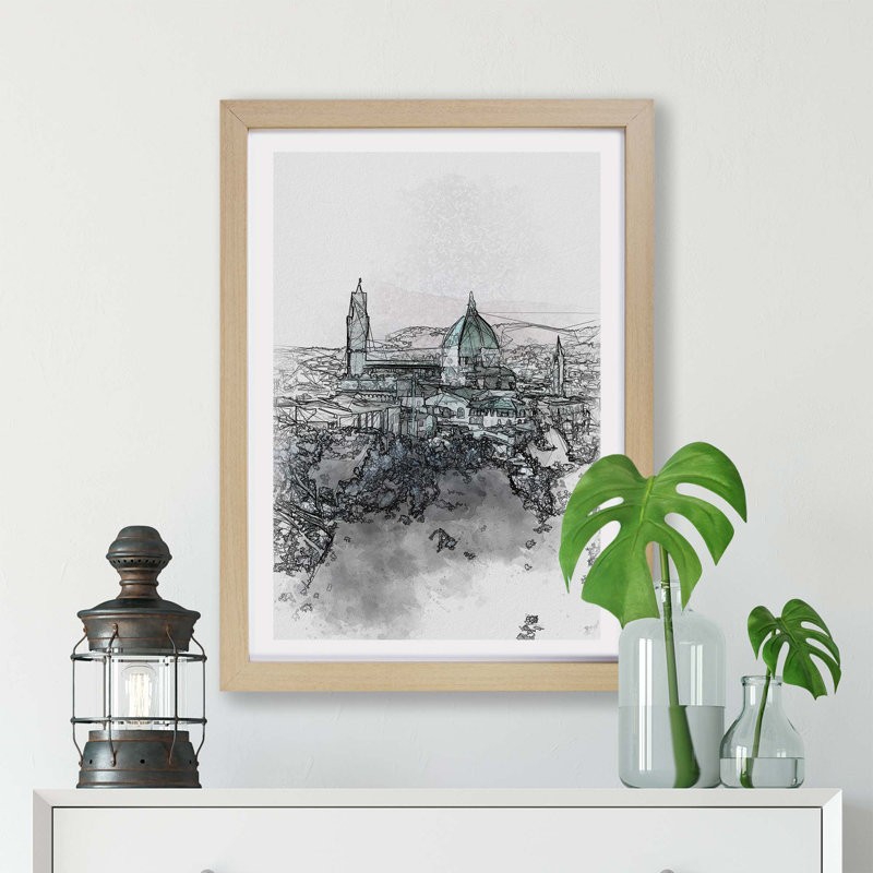 Florence Cathedral In Italy - Single Picture Frame Print, 33cm H x 45cm W x 2cm D, Oak