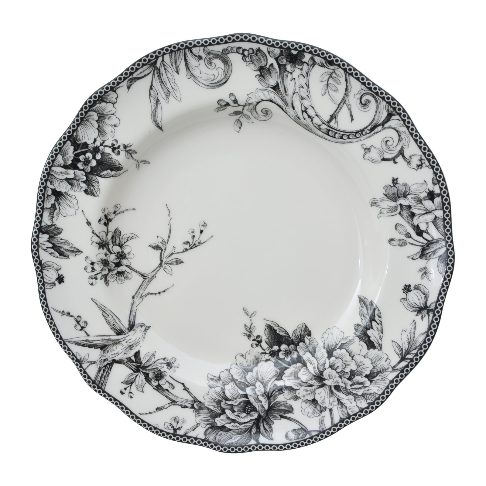 Adelaide Porcelain Dinnerware Set - Service for 4, Black, Floral