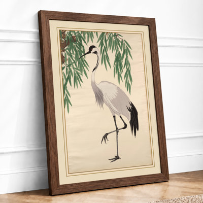 Crane Under Willow Japandi - Framed Print