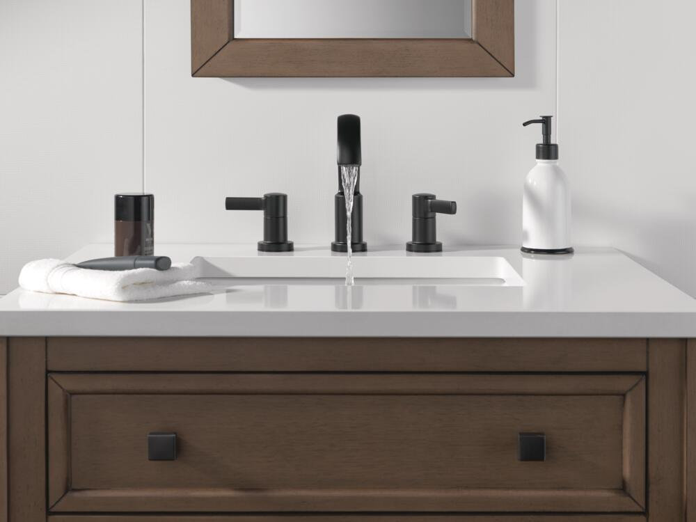 Albion Widespread Bathroom Faucet with Drain, Matte Black