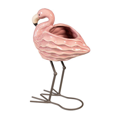 Ceramic Flamingo Statue Planter, 11in