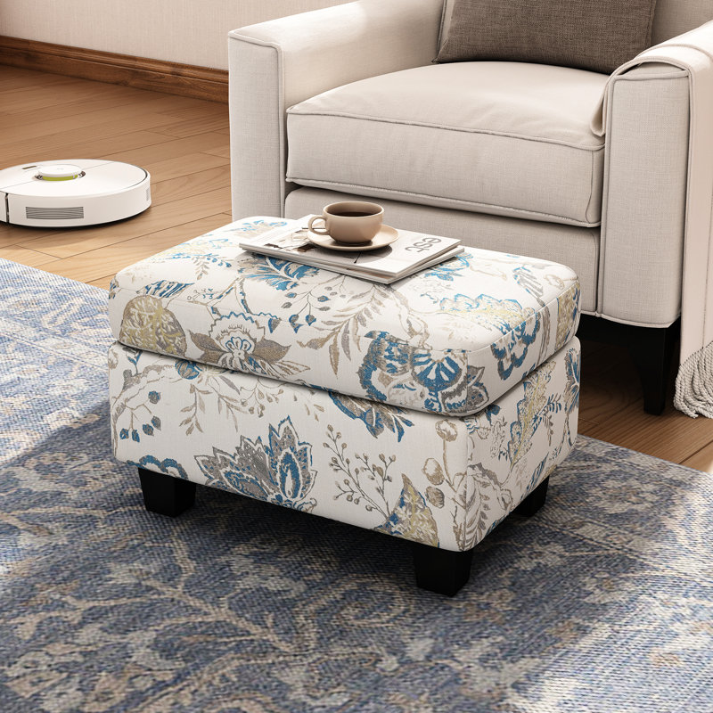Élégant beige et bleu avec des pieds en bois de bouleau à revêtement lisse pour décorer l'intérieur de la maison Repose-pieds rembourré confortable ou table d'appoint dans l'espace de vie