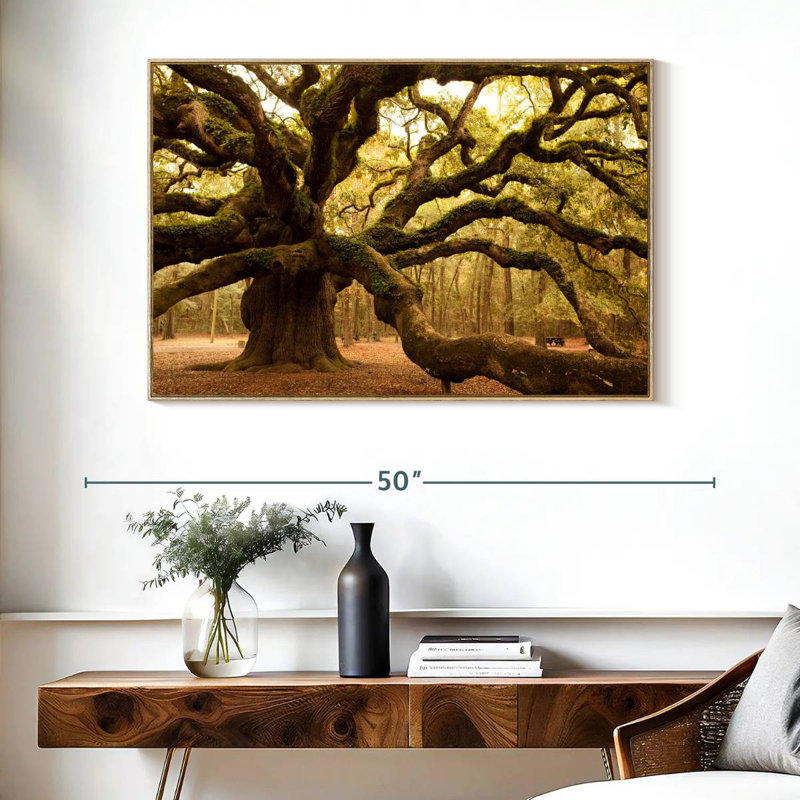 Mossy Ancient Oak Tree, Floating Frame Natural Wood, 40" X 27"