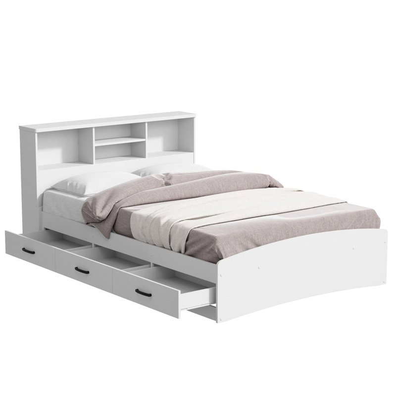 Monira Bed Frame With Storage & Headboard New Design, White, Full