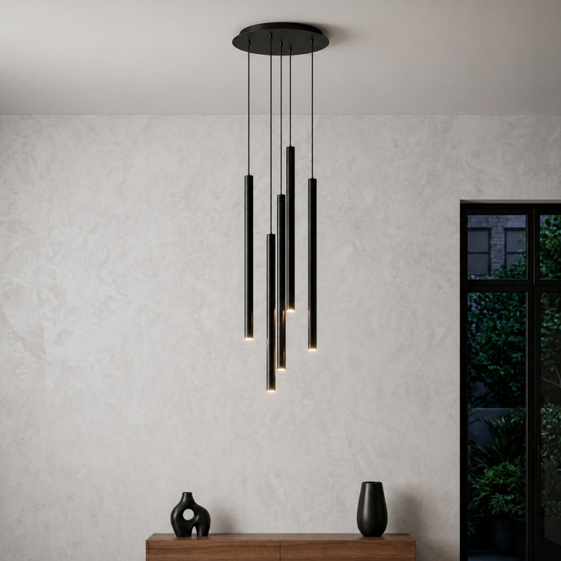 Luminaire suspendu cylindrique à 5 lumières DEL Baileyton, Noir