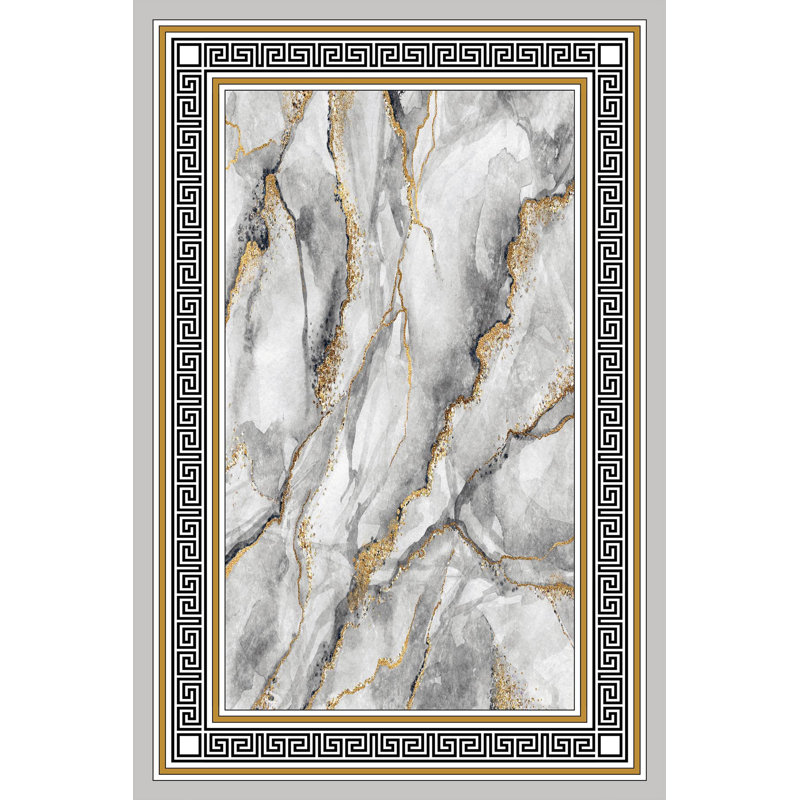 Tapis tissé élégant (4 x 6 pieds), 100% polyester, d'une hauteur de poils de 0,3 po | Pois antibactérien antidérapant en PVC | Lavable à la machine, impression numérique en 3D | Parfait pour le salon, la chambre à coucher et le bureau