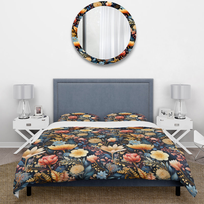 Motif botanique cosmique II - ensemble de housse de couette floral - microfibre de polyester