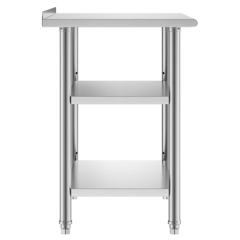 Table de travail en acier inoxydable, table de préparation des aliments de 24 x 48 pouces avec 2 tablettes et dosseret, poste de travail de cuisine commerciale, table de travail utilitaire en métal robuste, pour l'extérieur du garage de l'hôtel