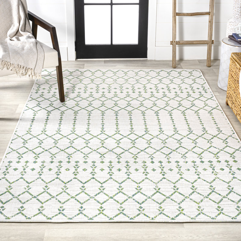 Tapis d'intérieur / extérieur Crompton, Rectangle 5 pi 3 po x 7 pi 7 po, Vert/Ivoire