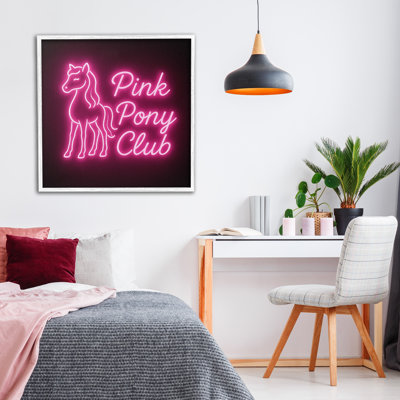 Giclée encadrée rose poney club néon, design par Grotto Studios