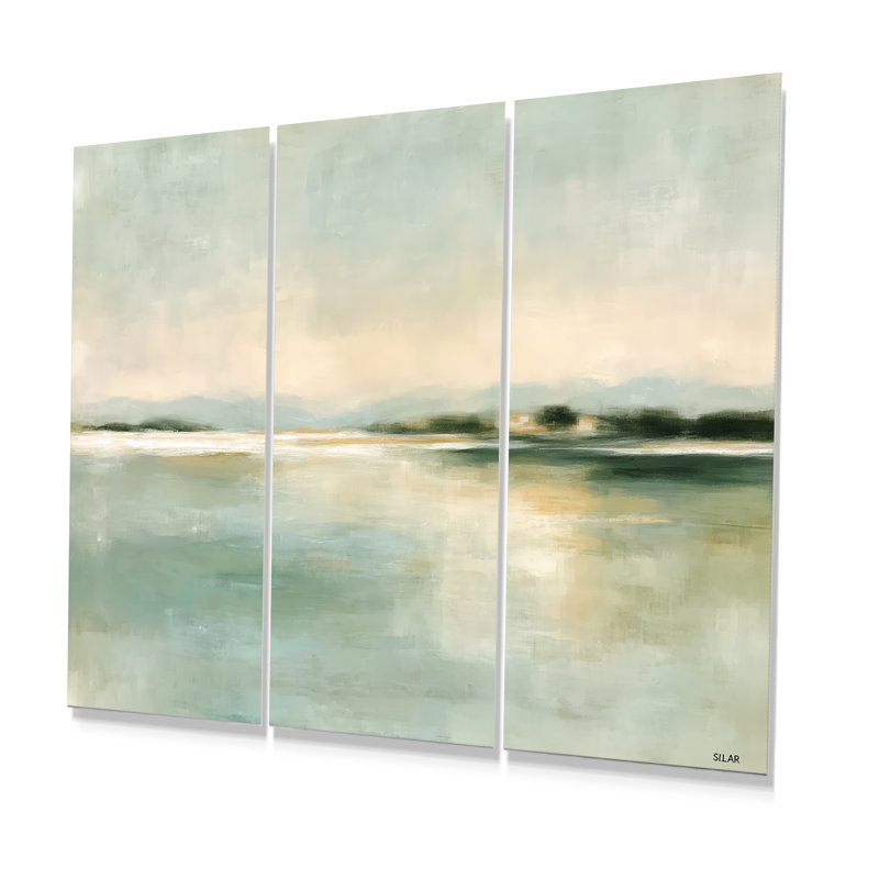 Vert et jaune matin rosée du lac Alice - ensemble d'art mural Vancouver, H 32 po x l 48 po, Impression sur métal sans cadre