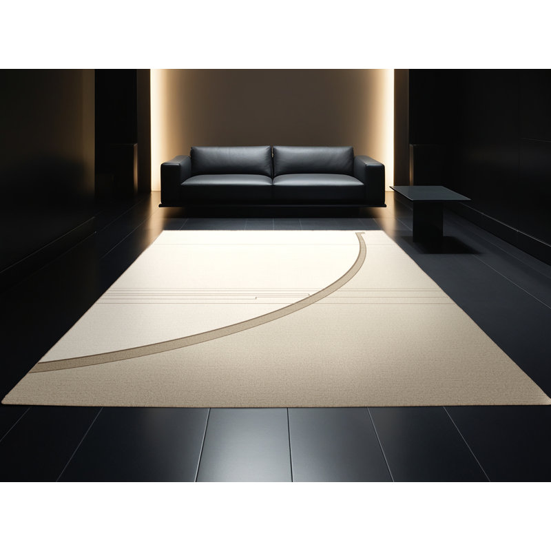 Tapis beige minimaliste délavé à la machine en tissu Samurai Bow Yumi lavable à la machine, 3 X 5