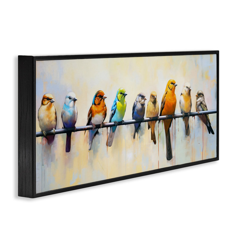 Az-074 - Oiseaux modernes encadrés perchés, Giclée encadrée noir minuit, H 13 po x l 30 po x P 1,5 po