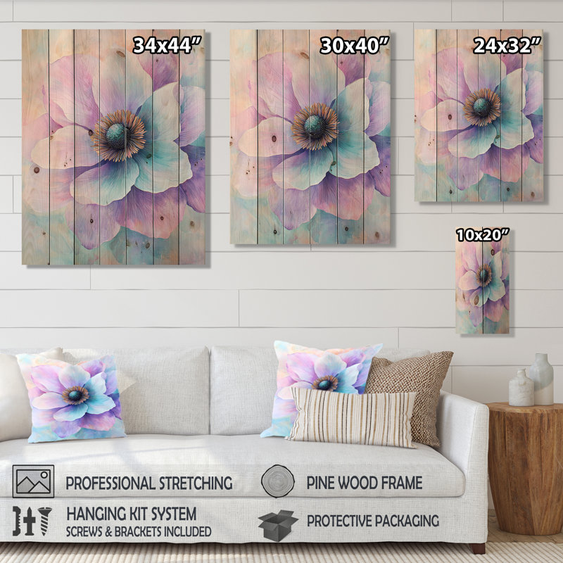 Mauve dansant symphonie d'anémone III - coquelicots, art mural sur bois de pin naturel, H 40 po x l 30 po x P 0,78 po
