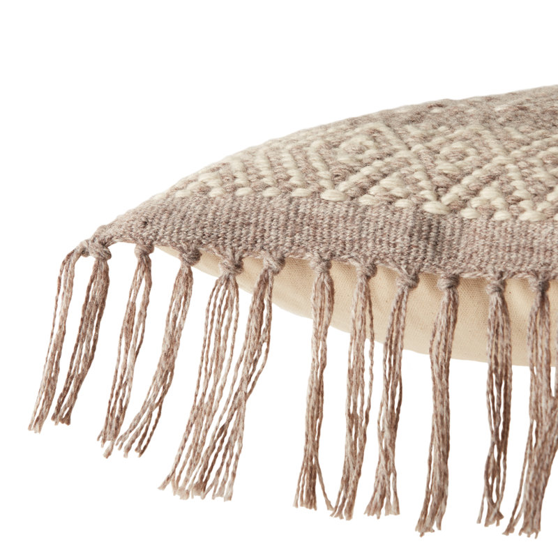 Taupe Chevron Polyester Indoor/Outdoor Lumbar Pillow with Tassels