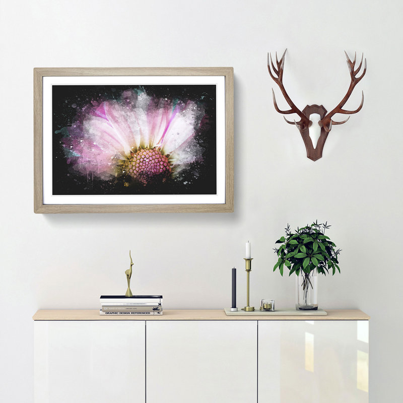 Pink Daisy Flower - Picture Frame Graphic Art Print, Oak Framed, 62cm H x 87cm W x 2cm D