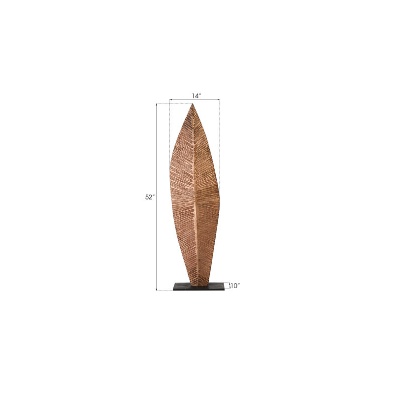 Carved Leaf on Stand Sculpture, Copper Leaf, 52" H x 10" W x 14" D