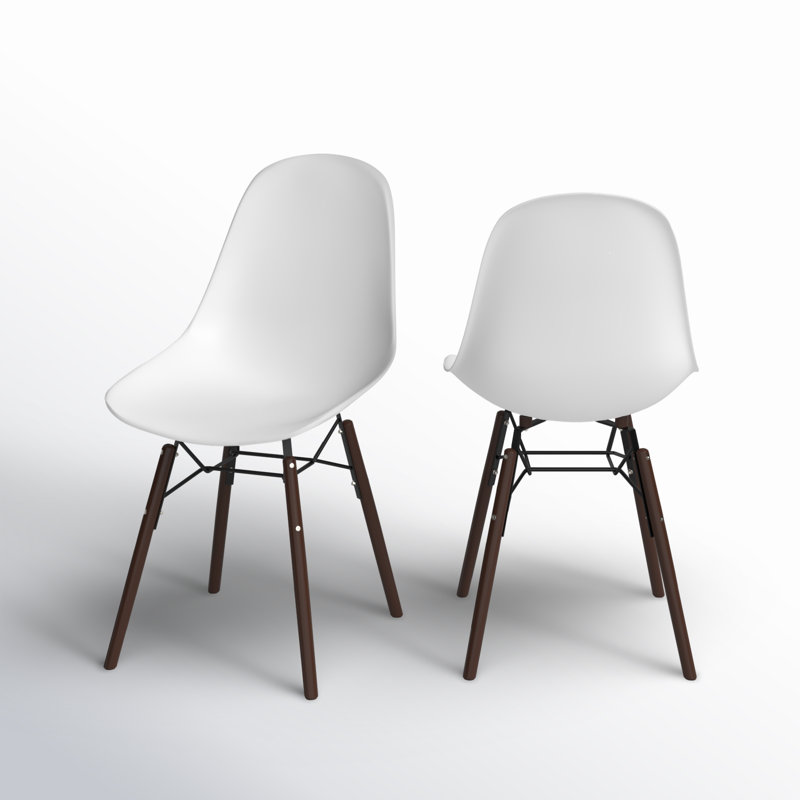 17'' H Metal Beech Side Chair, White, Walnut