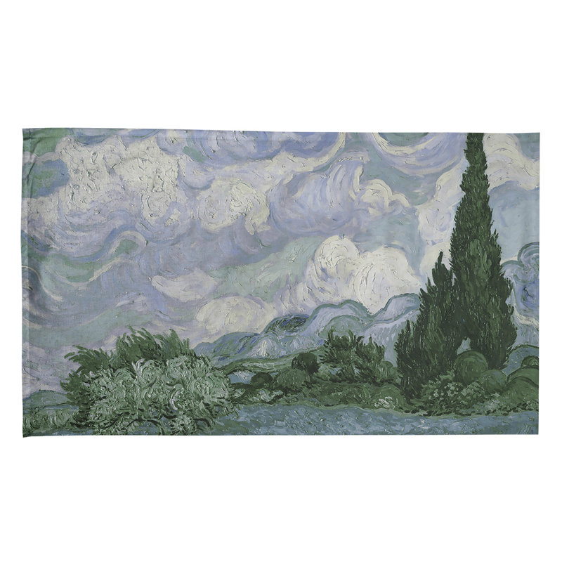 Serviette de thé avec blé cyprès wheatfield, Sergé de coton, Vert foncé / blanc