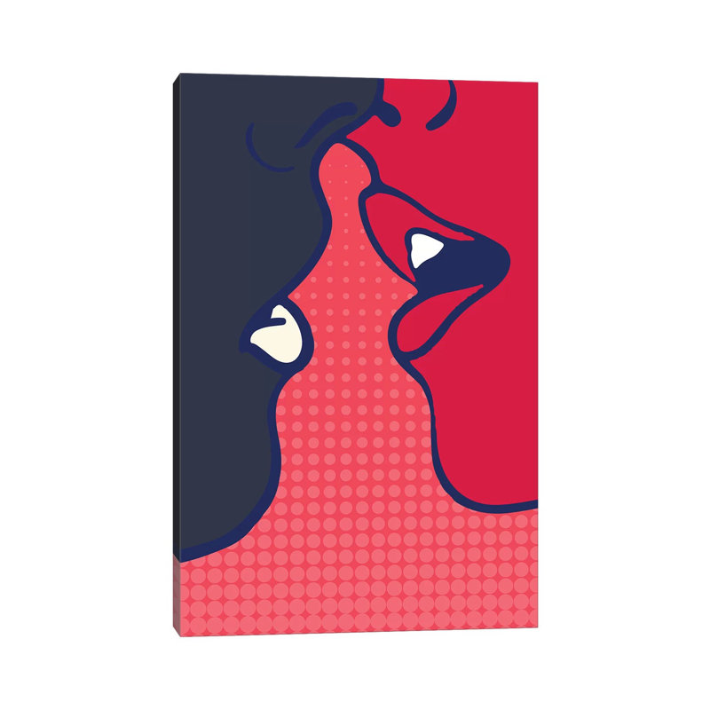 The Kiss - Pink by Kubistika - Wrapped Canvas Painting, 20.32 cm H x 30.48 cm W