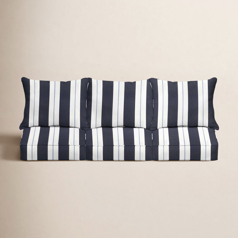 Coussin de siège / dossier Sunbrella Deana, Sunbrella® à rayures bleu marine, L 25 po x H 23 po
