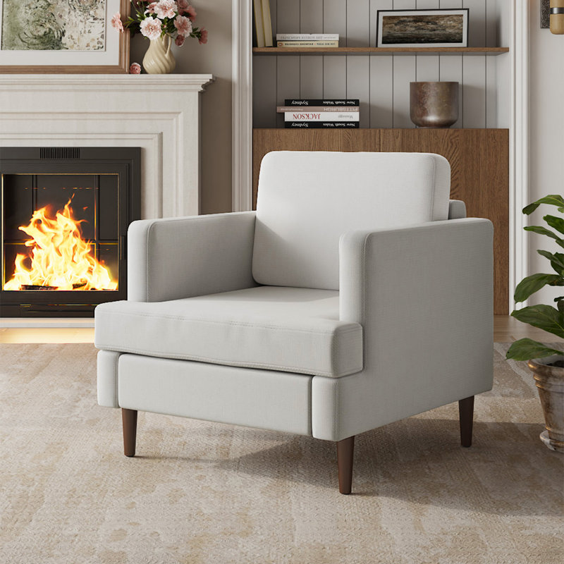 Mid-Century Single Accent Chairs Armchair, Beige