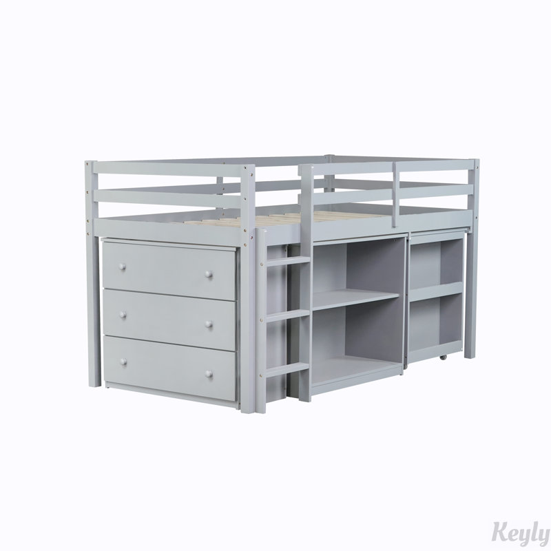 Lit mezzanine simple avec bureau, Gris