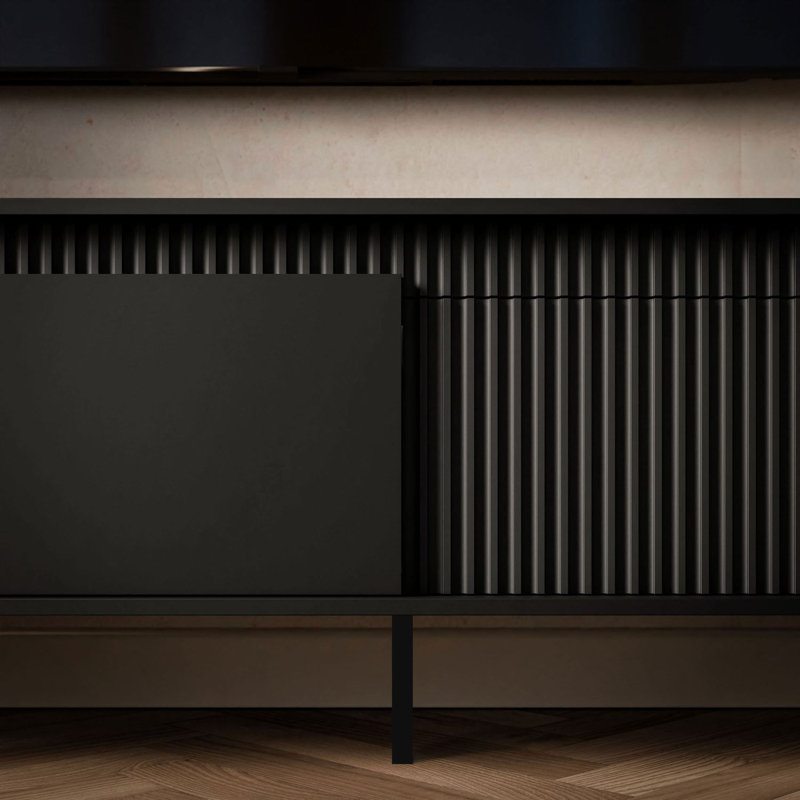 YASUMI two-door TV cabinet, matte black, 53.4cm H x 187.1cm L x 39.5cm W