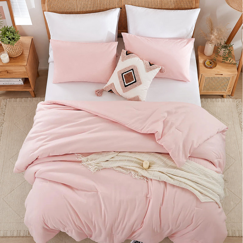 Lightweight & Cozy Boho Comforter Set, 3 Pieces All-Purpose Ultra Soft Microfiber Bedding Set for Home Bedroom Decor, Blush