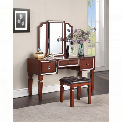 Majestic Classic Vanity Set with Tri-Fold Mirror & Storage Drawers