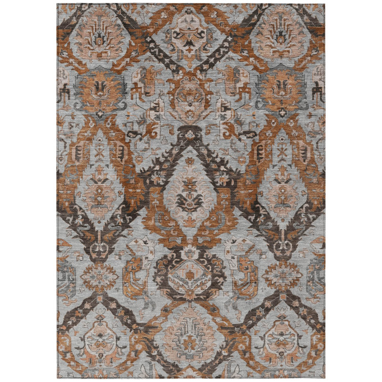 Machine Washable Indoor/Outdoor Xhevrie Paprika Rug