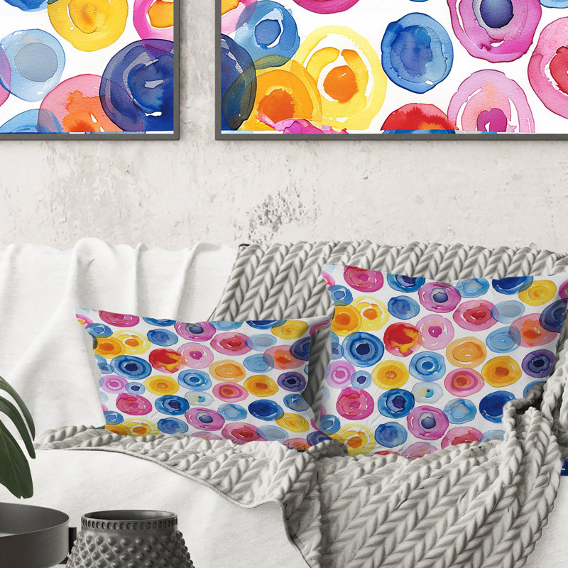 Imprimé à pois rose et bleu - Coussin décoratif à pois, H 18 po x l 18 po