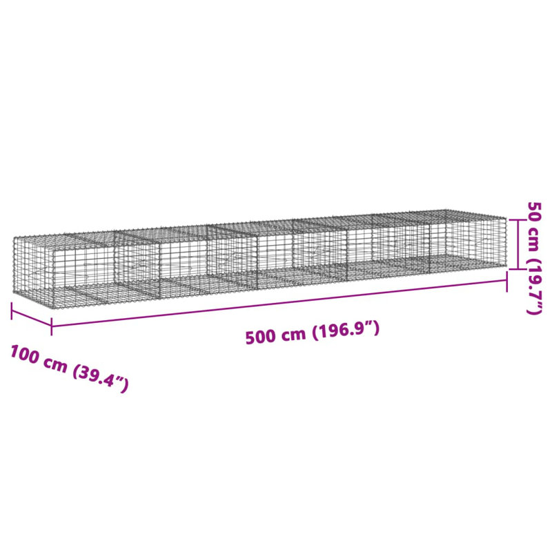 Clôture de bordure en métal argenté, 16 pi X l 2 pi X P 3 pi D
