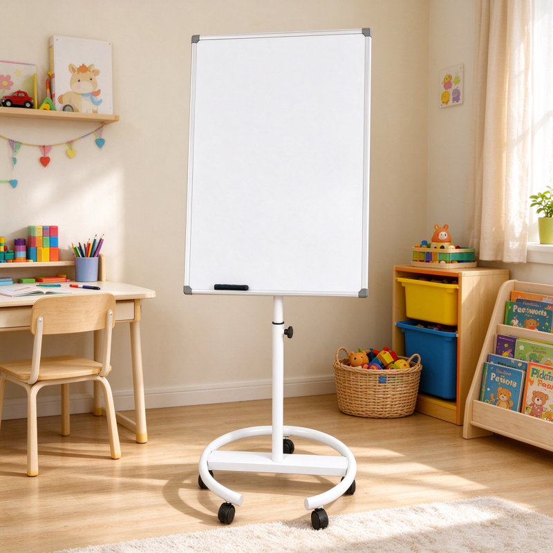 36 x 24'' Rolling Magnetic Dry Erase Whiteboard, Mobile Standing White Board with Height Adjustable Stand, Lockable Wheels & Hooks, White