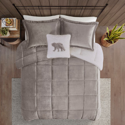 Ensemble d'édredon en duvet synthétique double peluche-sherpa - Literie douillette réversible avec coussin décoratif