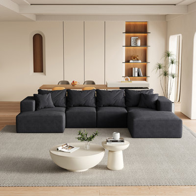 Modular 132" L Shaped Sectional Living Room Sofa Set With 6 Pillows by Latitude Run