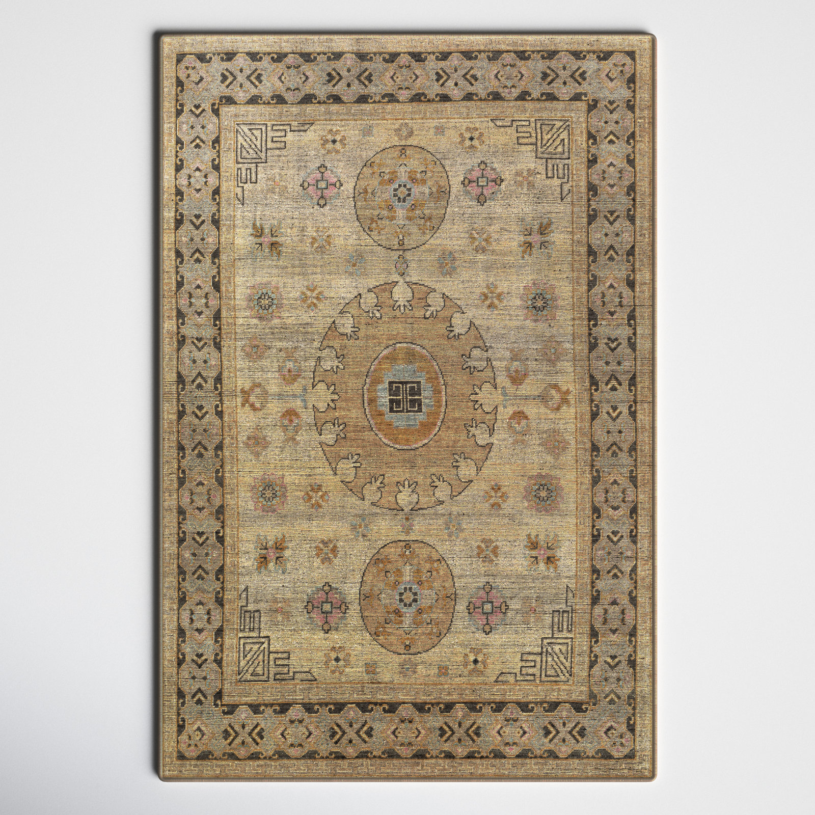 Robby Beige Black Hand-Knotted Oriental Wool Rug, Rectangle 9' x 12'