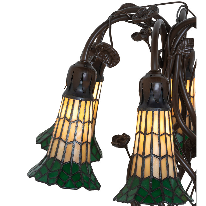 19" Black Table Lamp, Yellow/Green