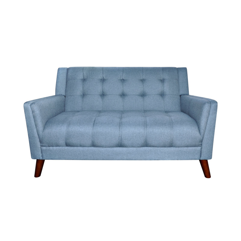 Evelyn Blue and Walnut Mid-Century Modern Arm Chair and Loveseat Set