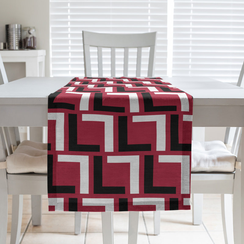 Chemin de table Carolina, 72 po x 16 po, Coton, Rouge / Noir / Blanc