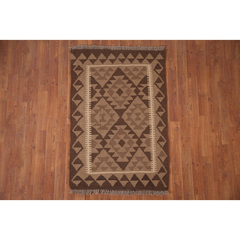 Tapis brun en laine réversible Kilim 3 x 4