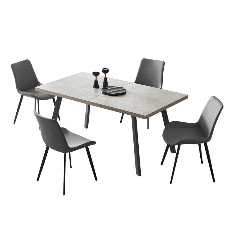 Katina Extendable Kitchen Dining Table Set with 17.7"H Faux Leather Upholstered Dining Chair for Kitchen Dining Room, Home Furniture