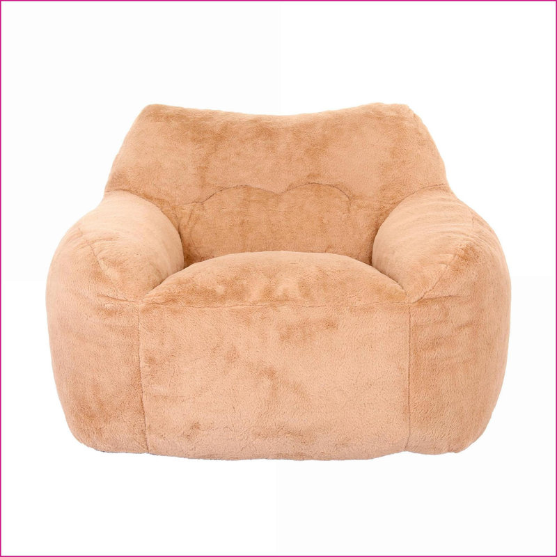 Grand fauteuil à billes avec accoudoirs - Canapé paresseux en mousse haute densité pour adultes | Fausse fourrure | Brun