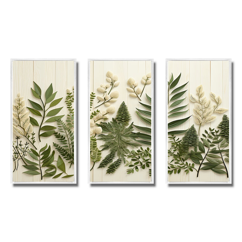 Herbes Chive Symphony 3 - Floral, herbes, art mural, Cadre flottant blanc, H 32 po x l 48 po