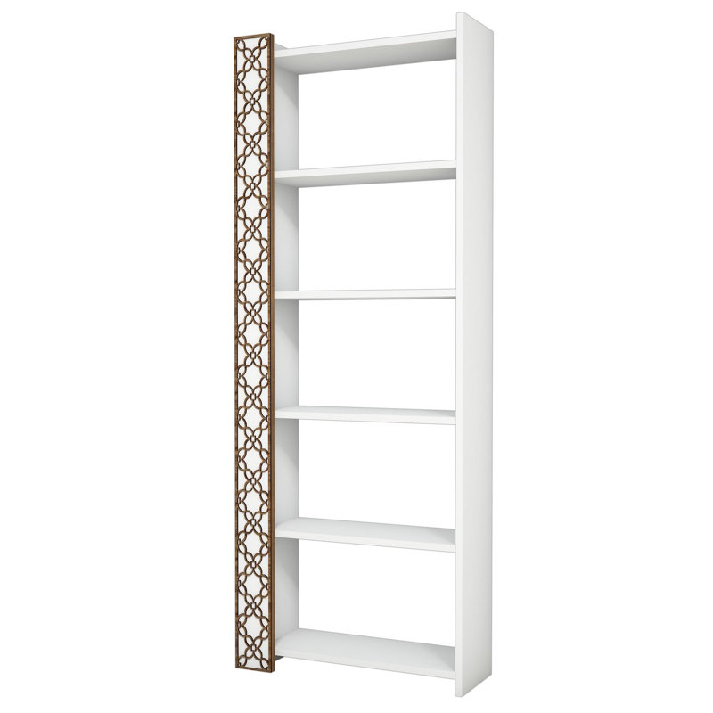 Modern White Bookshelf, 64.0 x 67.0 x 9.5 Inches | 100% Melamine Coated Particle Board, 0.7 Inches Thick | Wall-Mountable Design with Numerous Shelves | Stylish & Geometric for Home & Office Use