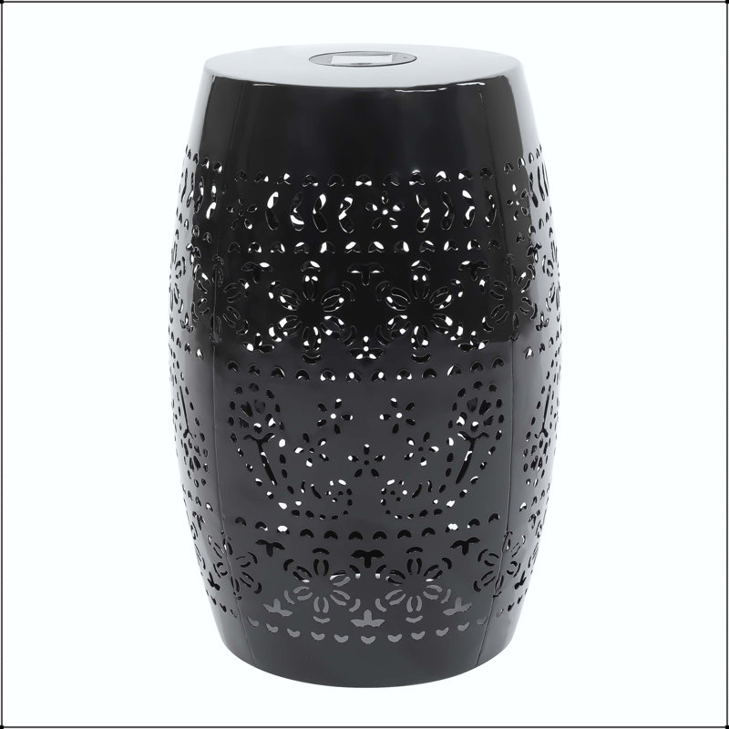 Table d'appoint solaire avec lumière solaire intégrée - noir, motif de fleurs la nuit, Black