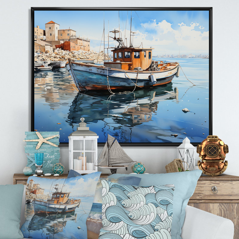 Port Harbor Reflections VI, Cadre flottant noir, H 24 po x l 32 po x P 1 po