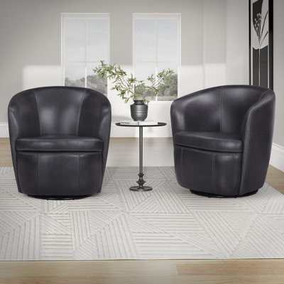 Azurdee Top Grain Genuine Italian Leather Swivel Barrel Chair (Set of 2)
